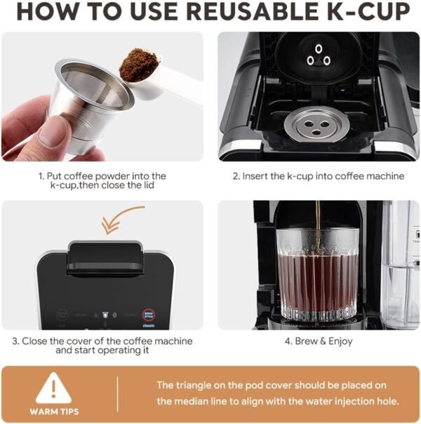 Stainless Steel Reusable K Cup Coffee Pods Compatible with Ninja Coffee Maker Coffee Filter for Ninja CFP201 CFP301 Dual Brew Pro Machine (2 Packs) - Image 5