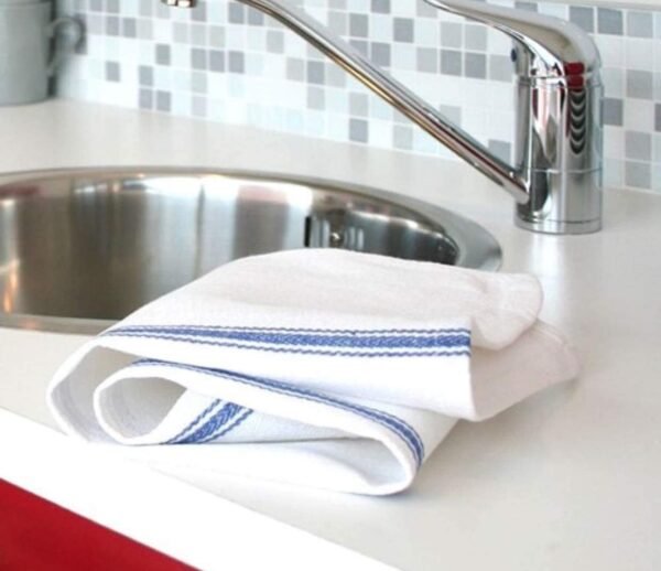Kitchen Towels, 15-Pack 100% Cotton - Herringbone Weave - Dish Towels, Tea Towels 15x26 inches Flour Sack Towels - Makes Great Bar Towels (Blue Center Stripe, White) By American Towels & Linens - Image 2