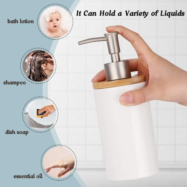Qivine Ceramic Soap Dispenser, 13Oz White Soap Dispenser Bathroom Decorative, Liquid White Ceramic Soap Dispenser for Countertops, Modern Bathroom Hand Soap Dispenser for Countertop - Image 3