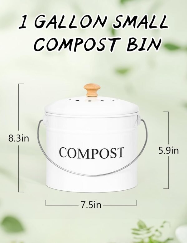 Compost Bin Kitchen - 1 Gallon Kitchen Composter, Countertop Compost Bin with Lid and Charcoal Filters, Rust Proof Indoor Compost Bucket, Food Waste Bin for Kitchen - Image 5