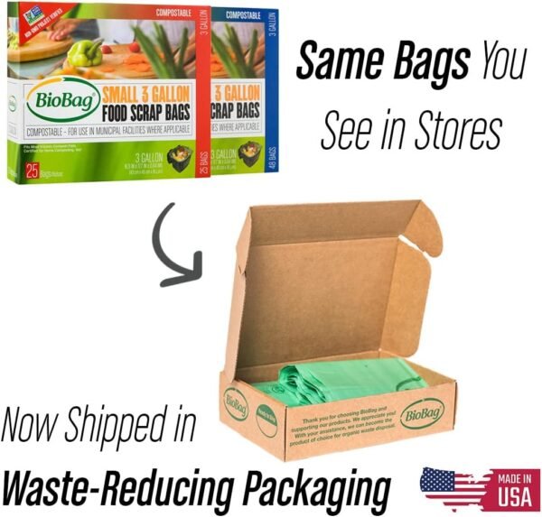 BioBag (USA), The Original Compostable Bag, 3 Gallon, 100 Total Count, 100% Certified Food Scrap Bags, Kitchen Compost Bin Compatible - Image 3