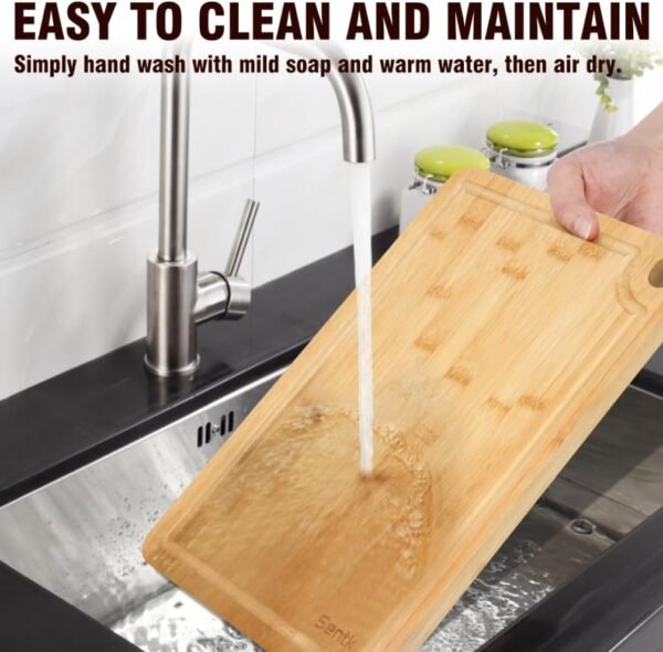 Bamboo Cutting Board Set, Bamboo Cutting Boards for Kitchen in 3 Sizes, Cutting Boards with Deep Juice Grooves & Hanging Holes, Bamboo Cutting Board Set Ideal Chopping for Meat, Vegetables and Fruits - Image 6