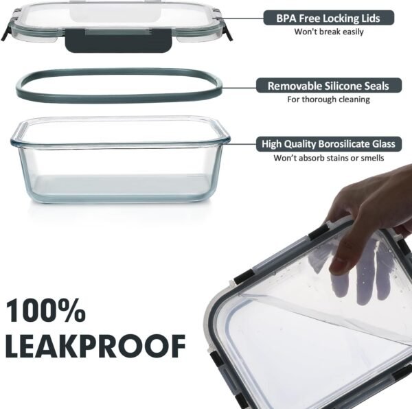 VERONES 30 Pieces Glass Meal Prep Containers Set, Stackable Glass Food Storage Containers with Lids-Airtight Glass Lunch Containers，for Microwave, Oven, Freezer & Dishwasher,Grey - Image 4