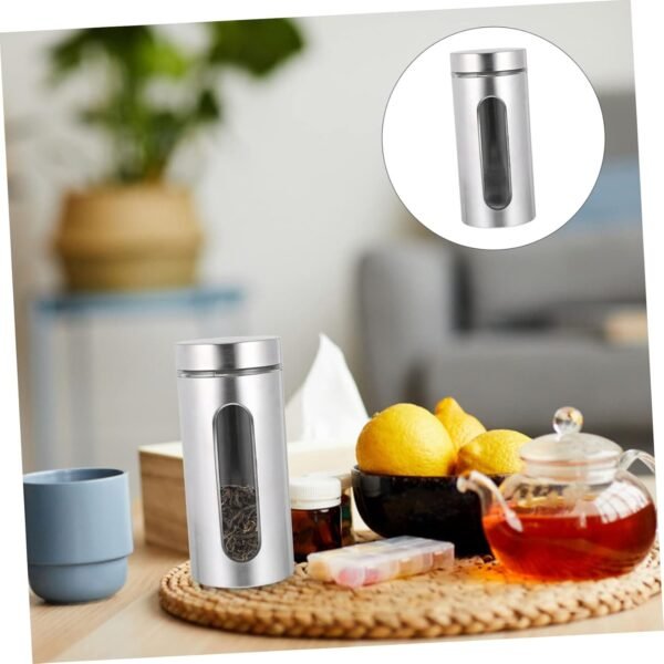 Ciieeo 1pc Stainless Steel Storage Tank Food Containers with Lids Food Storage Container Canister with Window Carafe with Lid Tea Coffee Sugar Canisters Tea Canister Kitchen Silver Glass - Image 8