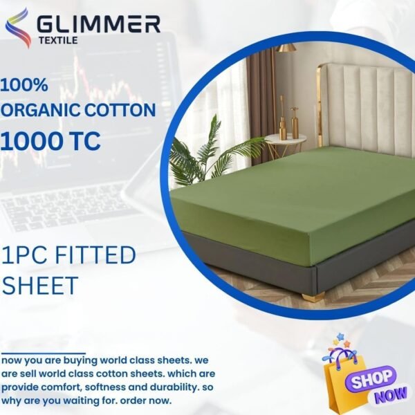 1PC Fitted Sheet| Organic Cotton| 1000 TC| | Twin XL Size (39"X80") with 20" INCH DEEP Pocket| Skin Friendly|Comfy & Very Soft| Wrinkle Free| Moss - Image 3