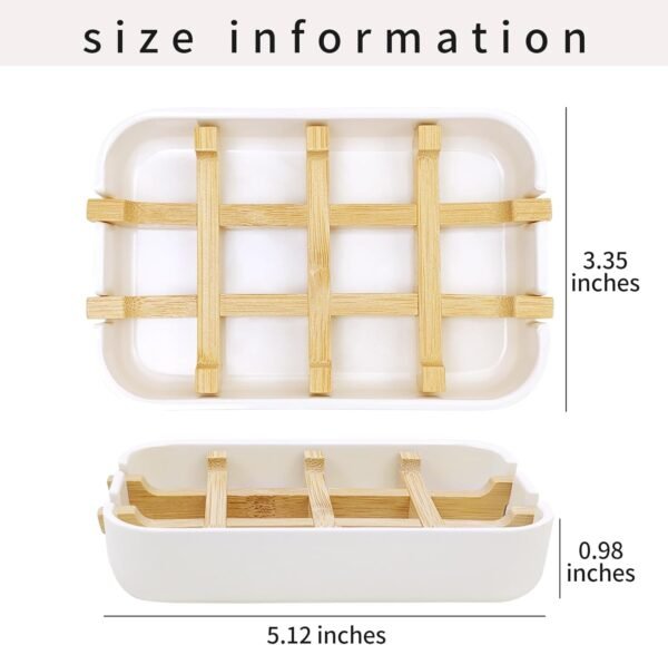 2 Pack Bamboo Soap Dishes Set - Self-Draining, Detachable, Easy to Clean Soap Holders for Bathroom and Kitchen, Ideal for Shower, Bathtub, Sink (White) - Image 2