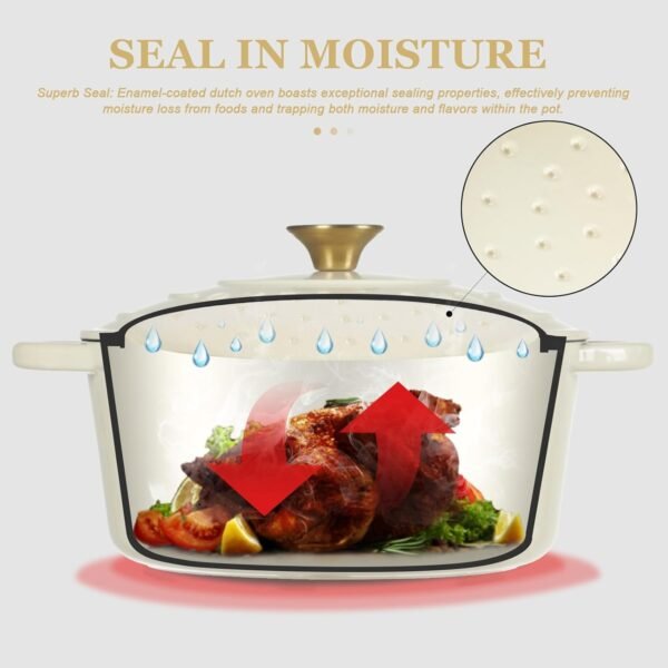 Overmont Enameled Cast Iron Dutch Oven - 5.5QT Pot with Lid Cookbook & Cotton Potholders - Heavy-Duty Cookware for Braising, Stews, Roasting, Bread Baking white - Image 2