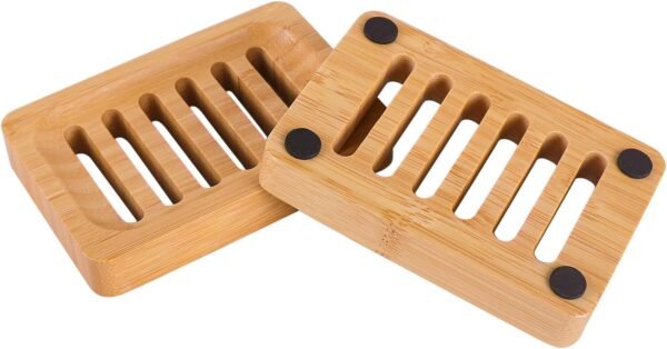 Bamboo Soap Dish Self-Draining Soap Bar Holder Non-Slip Soap Saver for Bar Soap Wooden Soap Trays Used in Bathroom Kitchen Shower Room 3 Packs - Image 2