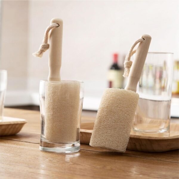 4 "Natural Agricultural Loofah with Wooden Stick for Washing Tea Cups, Cleaning Kitchen Stoves. Exfoliating Body Sponge Scrub Skin Care in Tub Spa Shower. Natural Products, No Additive - Image 5