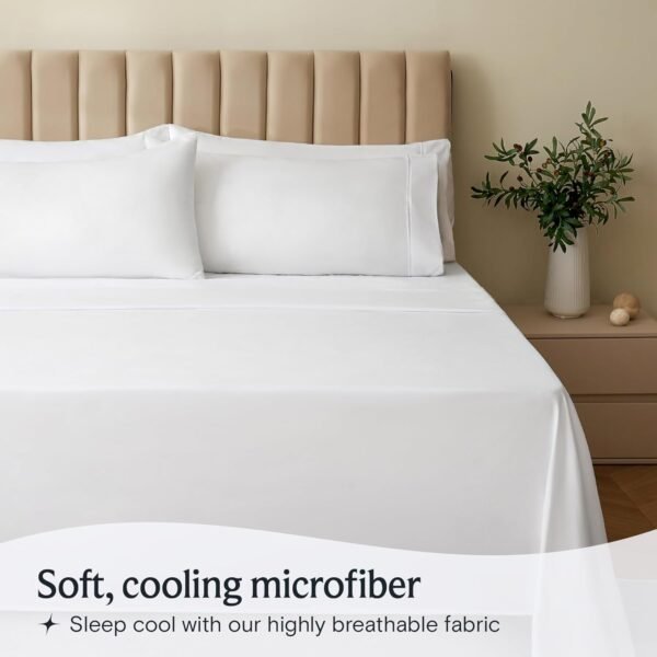 LuxClub 6 PC King Size Sheet Set Bed Sheets Deep Pockets 18" Eco Friendly Wrinkle Free Cooling Bed Sheets Machine Washable Hotel Bedding Silky Soft - White King - Image 2