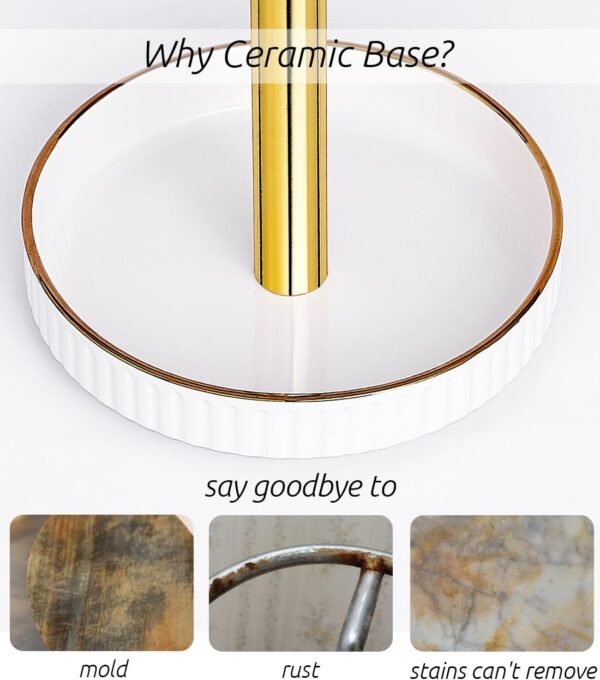 VROOMIUM Gold Paper Towel Holder Countertop, Ceramic Base Easy-to-Clean, 1.4 lbs, 7" B x 12.5" H, Stable Elegant and Durable Kitchen Roll Stand - Image 2