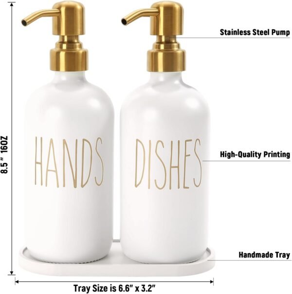 MOMEEMO Kitchen Soap Dispenser Set, Glass Soap Dispenser with Stainless Steel Pump, Contains Dish Soap Dispenser, Hand Soap Dispenser, and Tray Suitable for Kitchen Counter Decor. (White) - Image 7
