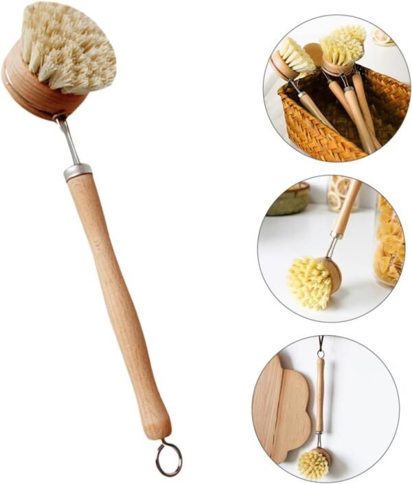 2pcs Wooden Handle Cleaning Brush Bowl Cleaning Brushes for Household Use Handle Pot Household Cleaning Natural Dish Scrubber Handled Dish Brush Pan Scrubber Beech - Image 7