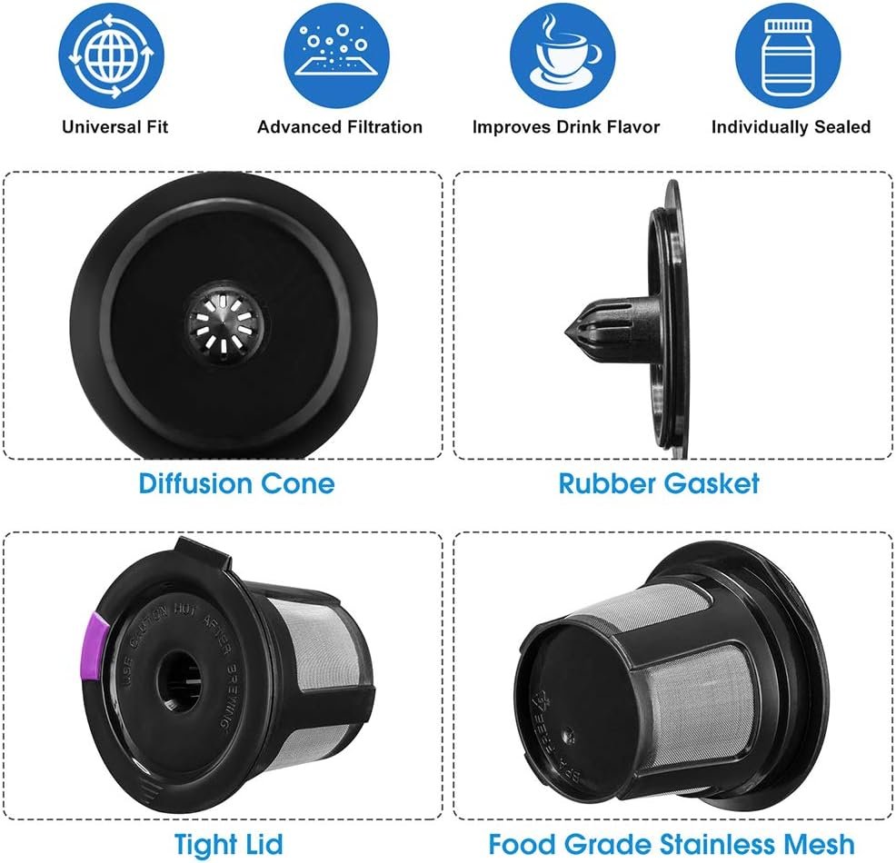 6 Pack Reusable K Cups, Universal Fit Reusable Coffee Filters with Food Grade Stainless Steel Mesh Eco-Friendly Coffee Pods, for 1.0 and 2.0 Brewers - Image 4