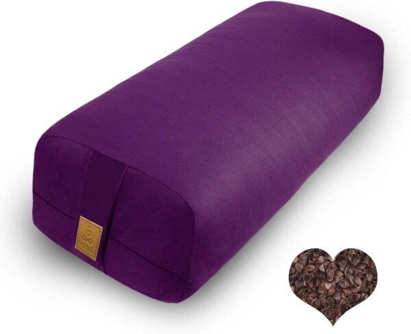 Organic Buckwheat Bolster (24X10.5X5.5 in) Yoga Bolster Supportive Yoga Cushion for Restorative Yoga Accessories Rectangular Meditation Pillow 100% Cotton Cover Yoga Pillow