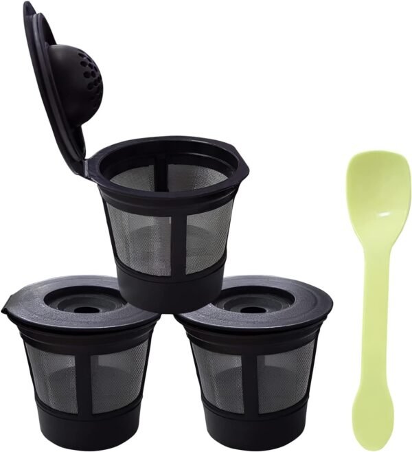 Reusable K Cups Coffee Filter, 3 Pack K Cup Filters with Plastic Scoop, Universal Refillable K Cups, Coffee Pod Capsules with Built-In Single K CUP compatible with Keurig Coffee Maker 2.0&1.0