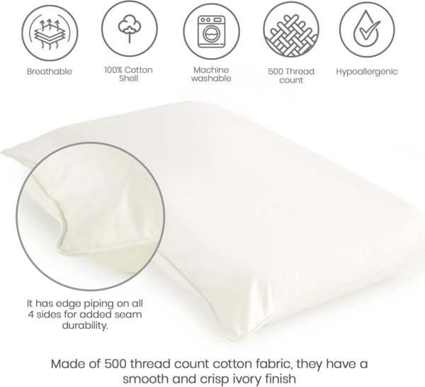 Whisper Organics Pillow Protector - GOTS Certified, 100% Cotton Pillow Encasements with Zipper - Pillow Covers - 20 x 36 Inches, Pack of 2 (King, Ivory) - Image 3