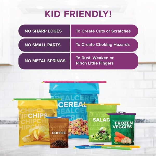 GripStic Bag Clips. 12pc Durable Food Clip Set for Kitchen Storage. Reusable Chip Bag Clips. Color Coded Bag Closure Sticks Provide Air Tight Seal. Durable Cereal Bag Clips. Chip Clips Reinvented. - Image 3