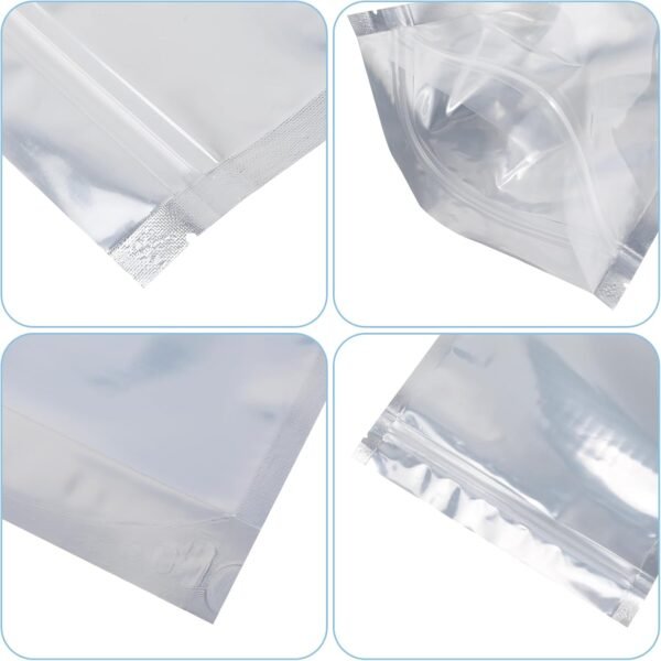 100 Pack 7 x 10 Inch Stand Up Pouch Bags with Resealable Lock Seal Zipper Clear Front Aluminium Foil Back Mylar Bags Reusable Food Storage Bags for Multipurpose - Image 5