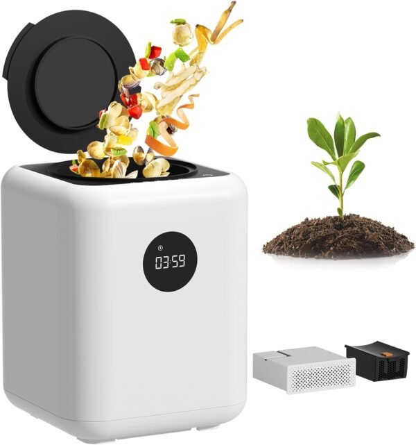Electric Compost Bin Kitchen | 3L Smart Kitchen Waste Composter | Compost Machine for Apartment Countertop | Food Composter Indoor/Outdoor with 2 Detachable Carbon Filter
