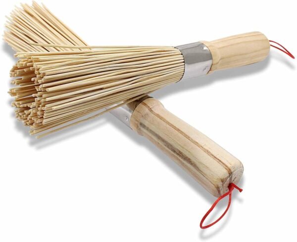 2 Pack Natural Bamboo Wok Brush, Traditional Kitchen Pan Cleaning Brush Bamboo Scrubber Scrub Brush Bamboo Pot Brush, 10-Inch Length