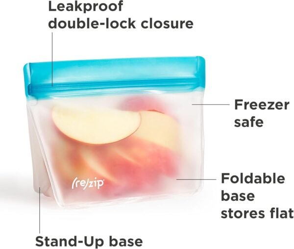 (re)zip Stand-Up Half Gallon Reusable Food Storage Bag | BPA-Free, Food Grade, Leakproof, Freezer and Dishwasher Safe | Sage - Image 3
