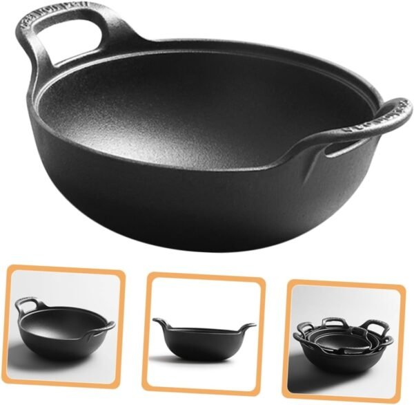 Outdoor Cast Frying Pans Chafing Dish Griddle Pan Fondue Pot Deep Frying Pan Camping Cookware Practical Stockpot Frying Cooking Pot Camping Pot Black - Image 9