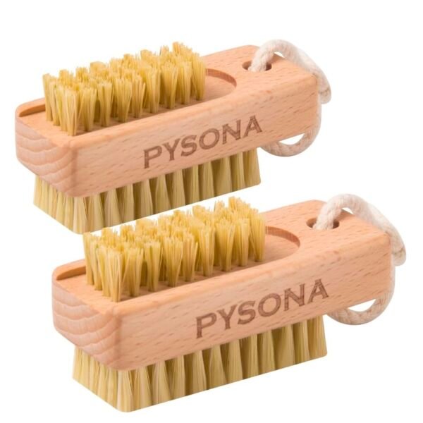 Nail Scrubber Brush, 2 Pack Nail Brush for Cleaning Fingernails, Natural Wooden Fingernail Cleaning Brushes Two-sided Finger Toe Nail Brush Cleaner with Hanging Rope