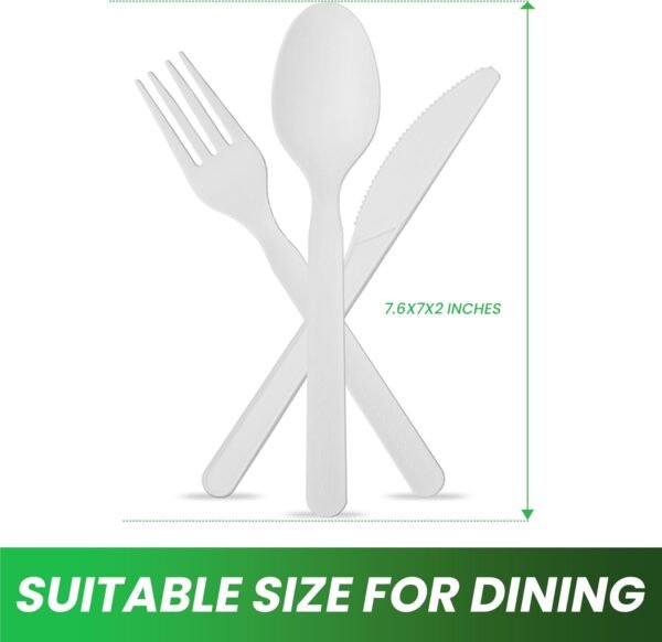 Compostable Cutlery Set | Compostable Bamboo Utensils, Disposable Cutlery Set - Compostable Forks & Bamboo Spoons | Biodegradable Cutlery Serving Utensils Picnics | 180 Counts - Image 3