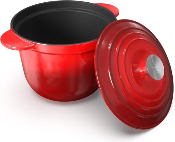 2 Quart Dutch Oven Pot with Lid, Enameled Cast Iron Dutch Oven, Cast Iron Pot for Cooking, Red