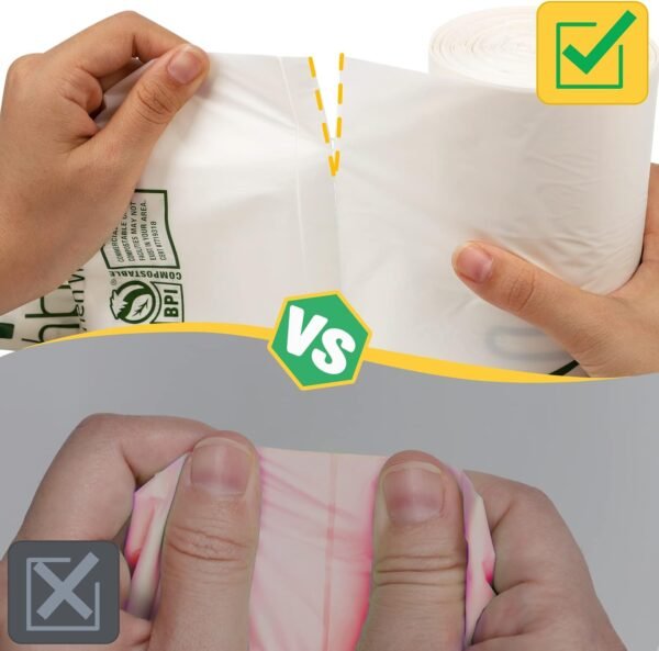 8 Gallon Compostable Trash Bags, 100 Count Flat-Top Trash Bags Biodegradable, Medium Small Food Scrap Waste Bags for Kitchen Bathroom Office Car, Extra Thick Compost Bags White - Image 3