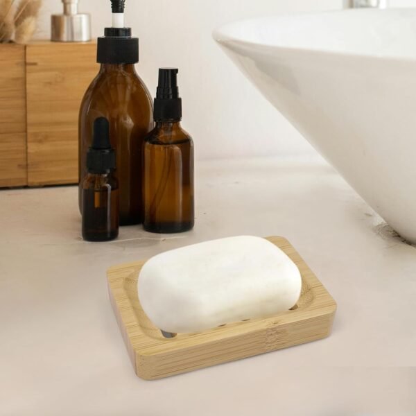 2 Pack Bamboo Soap Dish Self-Draining Holders Slotted Soap Dish Non-Slip Soap Saver for Bar Soap in Shower Bathroom Bathtub and Kitchen - Image 5