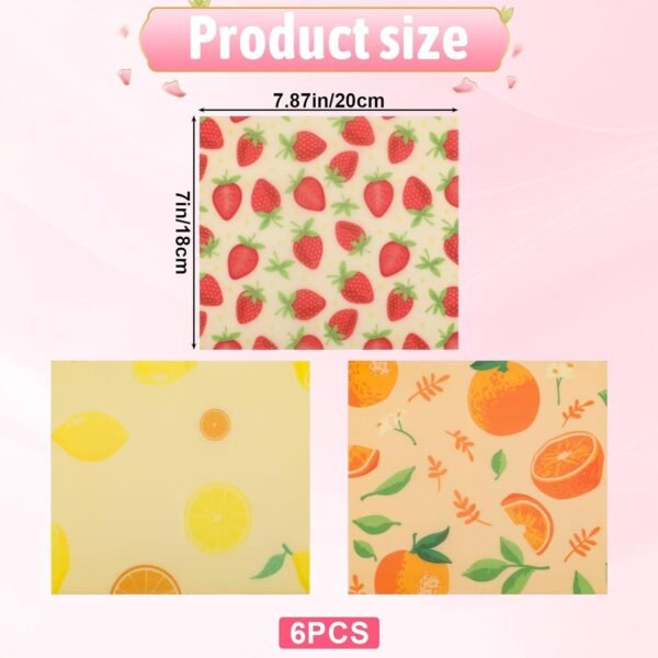 Reusable Beeswax Wrap 6Pcs Beeswax Wraps for Food Eco-Friendly Beeswax Food Wraps Bread Sandwich Wrapper Organic Sustainable Zero Waste Plastic-Free Food Storage Wrap - Image 2