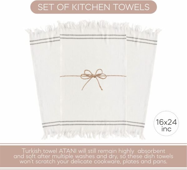 Kitchen Towel Set of 3-100% Cotton Dish Towels - 3 Pack Kitchen Towels - Organic Dish Towels for Drying Dishes - Linen Hand Towels (White) - Image 2