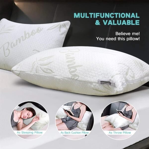 JJDANFILL Rayon Derived from Bamboo Pillow for Sleeping, Shredded Memory Foam Pillow Standard Size Set of 2, Adjustable Cooling Bed Pillow for Side Back Stomach Sleeper with A Washable Cover 20x26 - Image 5