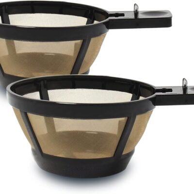 Gold Reusable Single Serve Brew Replacement Coffee Basket Grounds Filter, Compatible with Hamilton 2-Way Brewer Coffee Maker Models 49980A, 49980Z, 47650, 49933 Accessories Part, 2-Pack