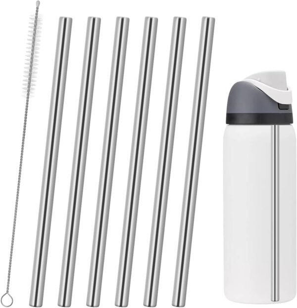 Aieve 6PCS Replacement Straws Compatible With Owala Water Bottle 24 oz 32 oz, Reusable Stainless Steel Straws with Cleaning Brush Compatible With Owala FreeSip Insulated Water Bottle 24oz 32oz