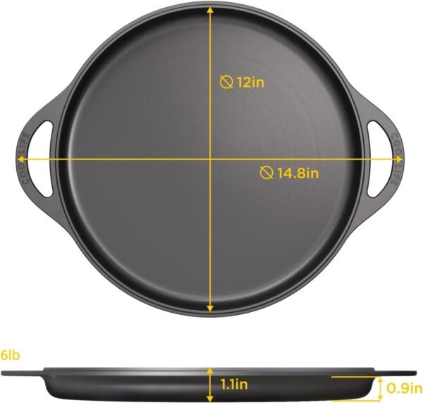 12" Smooth Cast Iron Griddle with Pan Scraper and Mesh Dish Scrubber, Round Pre-Seasoned Griddle Pan for Stove Top, Easy to Clean & Maintain Pizza Pan, Dishwasher & Oven Safe Stovetop Griddle - Image 7
