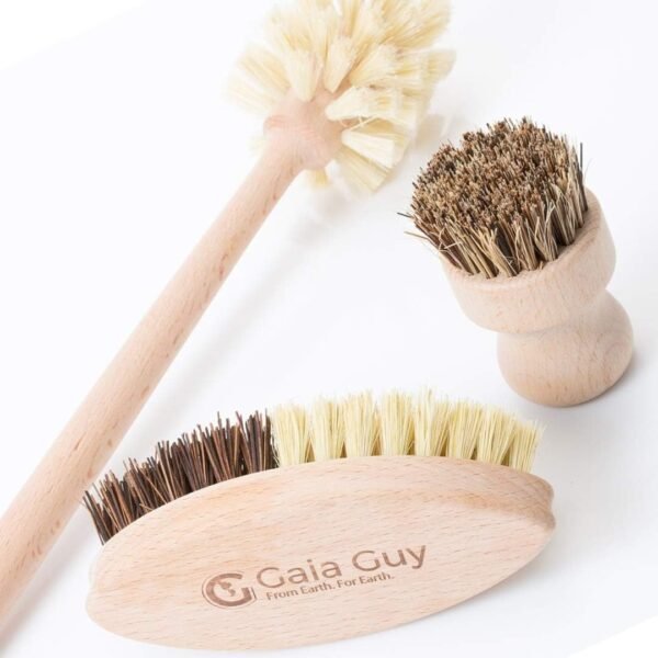 Wood and Tampico Bottle Brush - Pot Brush - Vegetable Brush Set - Zero Waste, Compostable & Biodegradable Kitchen Brushes