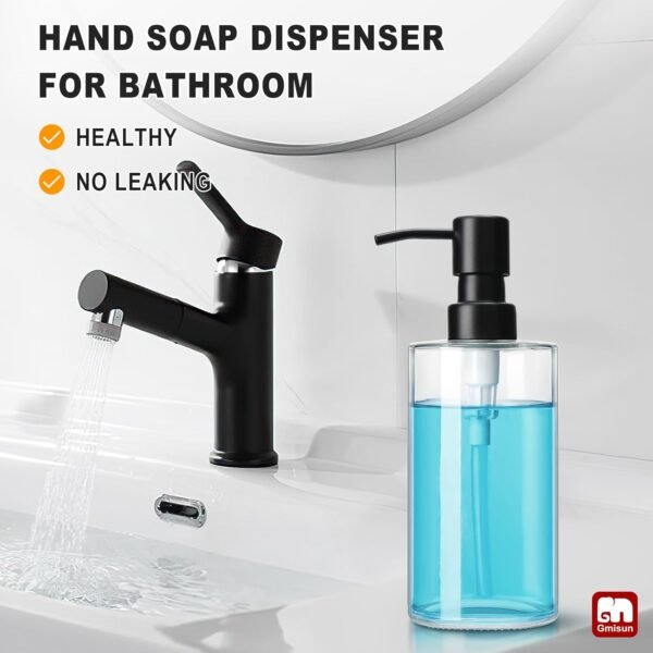 GMISUN Glass Soap Dispenser with Stainless Steel Pump, Clear Soap Dispenser, Hand Soap Dispenser for Bathroom, 12oz Dish Soap Dispenser for Kitchen, Modern Refillable Liquid Soap Dispenser Bottle - Image 5