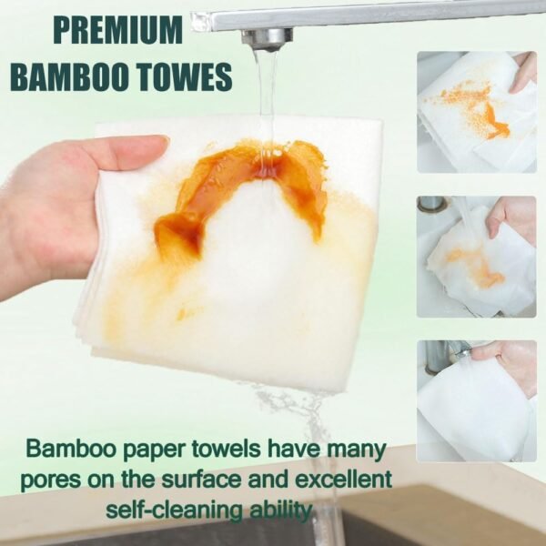 Reusable Paper Towels Washable wash Cloth 100% Bamboo bio Fiber Home Kitchen Paper Towels Super Absorbent Durable 2 Rolls for Half a Year - Image 5