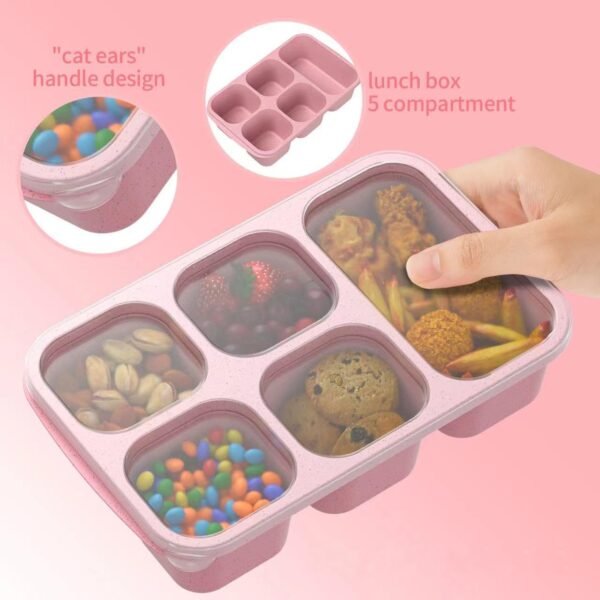Bento Box Lunch Box,4Pcs Premium 5 Compartment Food Container Wheat Straw Meal Prep Container Lunchbox Container Storage Containers