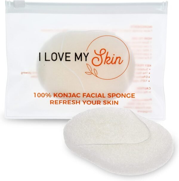 Konjac Facial Sponge 100% Natural - Reusable Gentle but Thorough Exfoliating Scrubber Puff Unclog Pores, Removes Dead Skin, Dirt, Makeup – Also Perfect for Baby Bath, Pristine White