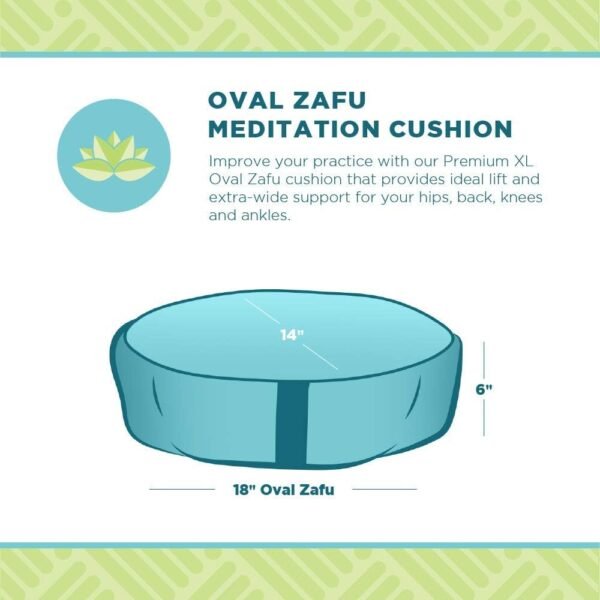 Bean's ZAFU - Meditation Floor Cushion - Oval Natural Cotton Zen Yoga Pillow - Tibetan Style for Mindful Kneeling Prayer Seat - Made in USA - US Organic Buckwheat Hulls - Comfort Calm Contemplate - Image 2
