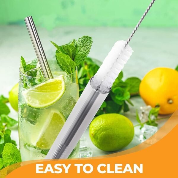 Jumbo Smoothie Straws Stainless Steel, Set of 6 Metal Milkshake Straws 0.4" Wide 10.5" Long Straws, Long Lasting & Food Grade, Metal Straws Reusable for Smoothie, Milkshake, Beverage - Image 6
