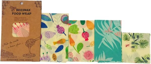Reusable Beeswax Food Storage Wraps, 4 Pack Sustainable Beeswax Wraps Organic Cotton Wrapper for Food, MIATTCLD Beeswax Bread Bags Plastic-Free Fresh Food Keeper for Homemade Bread, Sandwich, Fruit