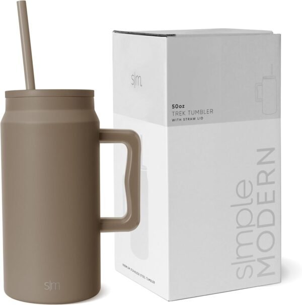 Simple Modern 50 oz Mug Tumbler with Handle and Straw Lid | Reusable Insulated Stainless Steel Large Travel Jug Water Bottle | Gifts for Women Men Him Her | Trek Collection | 50oz | Hazelnut