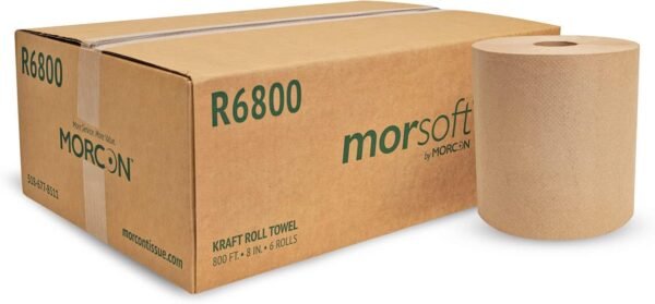 Morsoft by Morcon Paper R6800 Universal Hardwound Roll Towels, 100% Recycled Fibers, 6 Rolls X 800 ft Brown Paper Towels