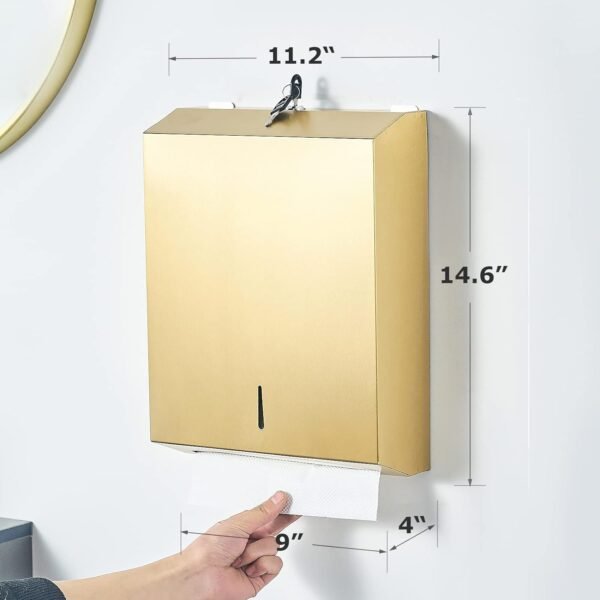 Paper Towel Dispenser Wall Mount Commercial c-fold/Multi-fold/Tri-fold, Touchless Hand Towel Dispenser with Lock(Gold) - Image 2