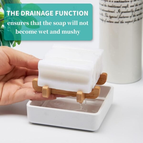 Wooden Bamboo Square Soap Dishes for Bar Soap Holder for Shower with Drain for Bathroom Small Soap Dish Detachable（Single Pack Right Angle White） - Image 4